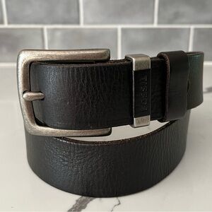 Fossil Genuine Leather Belt Dark Brown Matte Silvertone Buckle Size 34